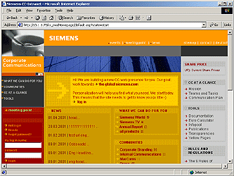 Vier Screenshots vom Siemens CC Intranet